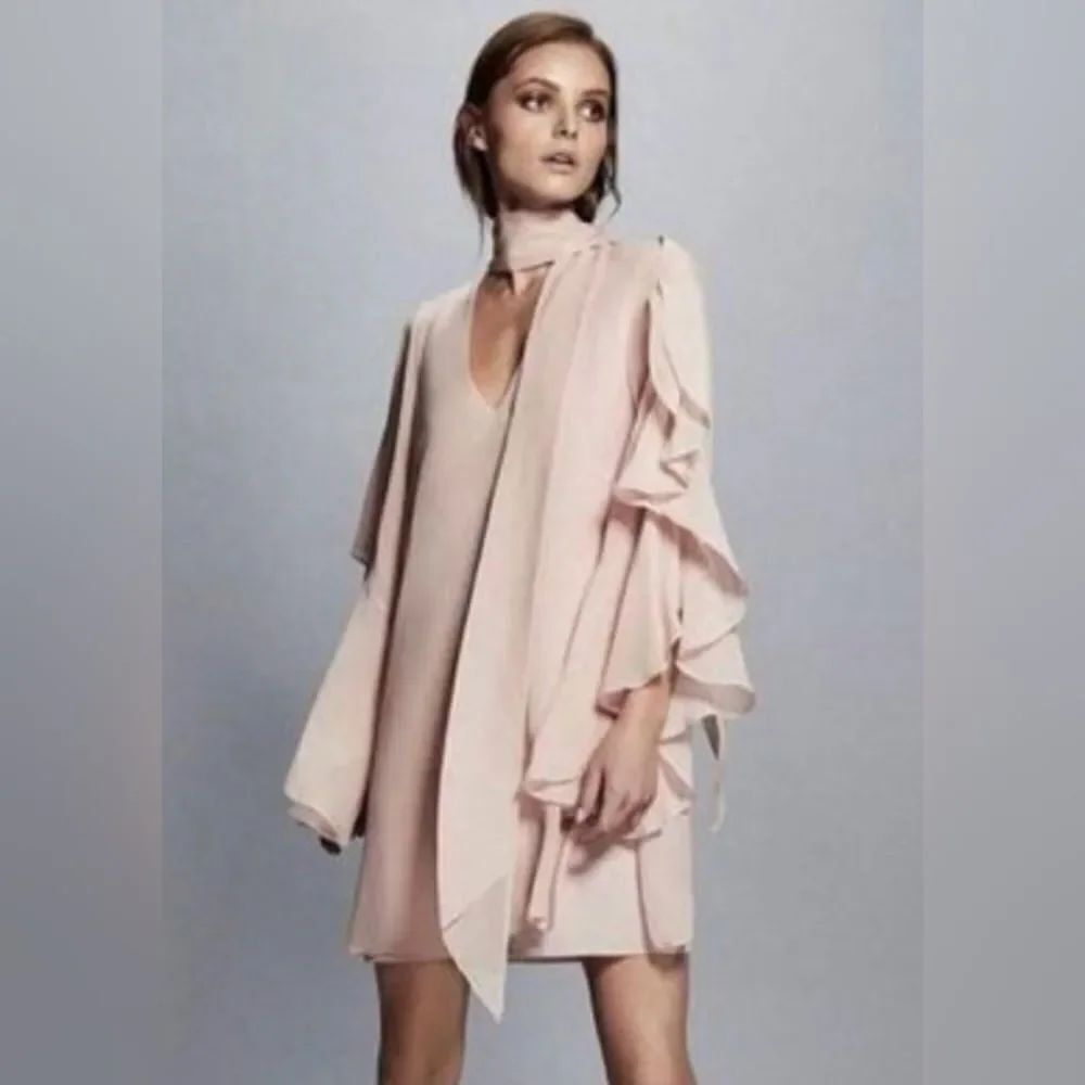 Bcbg Maxazria  Elegant Pink  bow neckDress with Ruffle Sleeves, S